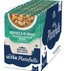 Natural Balance Pet Foods Original Ultra Platefulls Morsels in Gravy Wet Cat Food Pouch Chicken & Pumpkin, 3-oz case of 24