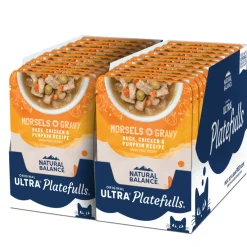 Natural Balance Pet Foods Original Ultra Platefulls Morsels in Gravy Wet Cat Food Pouch Duck, Chicken, & Pumpkin, 3-oz case of 24