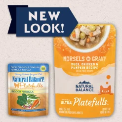 Natural Balance Pet Foods Original Ultra Platefulls Morsels in Gravy Wet Cat Food Pouch Duck, Chicken, & Pumpkin, 3-oz case of 24