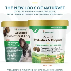 NaturVet Advanced Probiotics & Enzymes Soft Chews Plus Vet Strength PB6 Probiotic for Dogs, 70 count