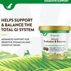 NaturVet Advanced Probiotics & Enzymes Soft Chews Plus Vet Strength PB6 Probiotic for Dogs, 70 count