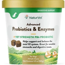 NaturVet Advanced Probiotics & Enzymes Soft Chews Plus Vet Strength PB6 Probiotic for Dogs, 70 count