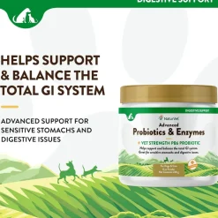 NaturVet Advanced Probiotic & Enzymes Powder with Vet Strength PB6 Probiotic for Dogs & Cats