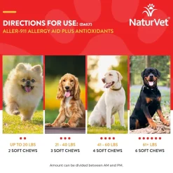NaturVet Aller-911 Allergy Aid Soft Chews Plus Antioxidants for Dogs, 70 count