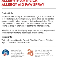NaturVet Aller-911 Anti-Lick Allergy Aid Paw Spray with Aloe Vera for Dogs & Cats, 8-oz