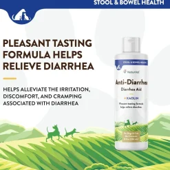 NaturVet Anti-Diarrhea Liquid Diarrhea Aid with Kaolin For Dogs Cats, 8-oz