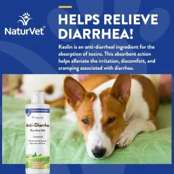 NaturVet Anti-Diarrhea Liquid Diarrhea Aid with Kaolin For Dogs Cats, 8-oz