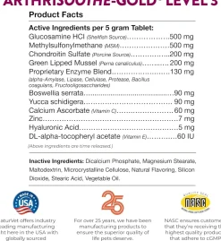 NaturVet ArthriSoothe-Gold Advance Level 3 Joint Care Chewable Tablets for Dogs & Cats