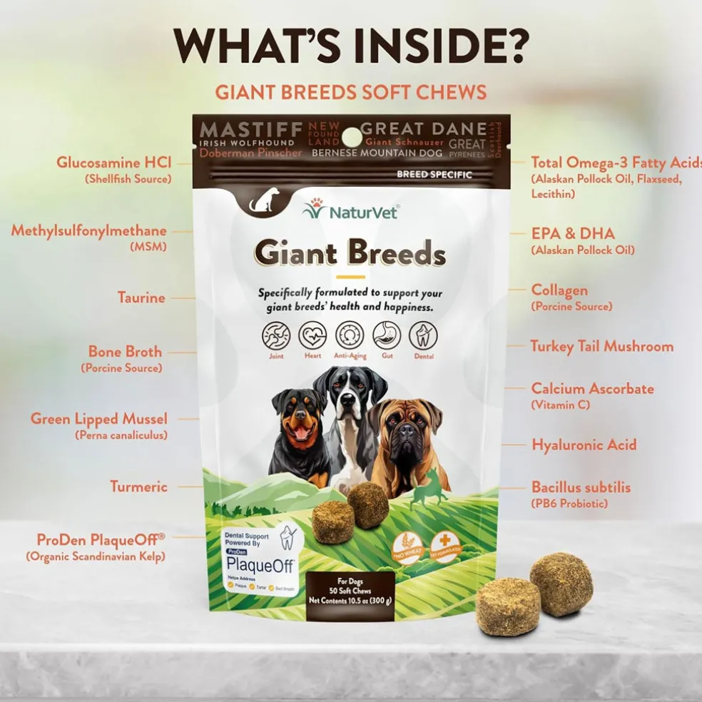 NaturVet Breed Specific Giant Breeds Supplement Soft Chews for Dogs, 50 count