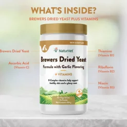 NaturVet Brewer's Dried Yeast Formula with Garlic Flavoring Plus Vitamins for Dogs & Cats, 1-lb