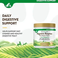 NaturVet Digestive Enzymes Powder Daily Digestive Support Plus Pre & Probiotic for Dogs & Cats, 4-oz