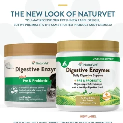 NaturVet Digestive Enzymes Powder Daily Digestive Support Plus Pre & Probiotic for Dogs & Cats, 4-oz