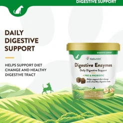 NaturVet Digestive Enzymes Soft Chews Daily Digestive Support with Pre & Probiotic for Dogs, 70 count