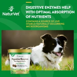 NaturVet Digestive Enzymes Soft Chews Daily Digestive Support with Pre & Probiotic for Dogs, 70 count