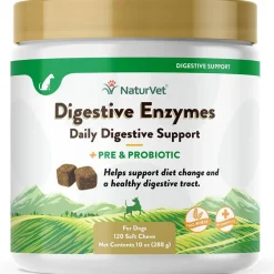 NaturVet Digestive Enzymes Soft Chews Daily Digestive Support Plus Pre & Probiotic for Dogs, 120 count
