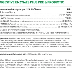 NaturVet Digestive Enzymes Soft Chews Daily Digestive Support Plus Pre & Probiotic for Dogs, 120 count