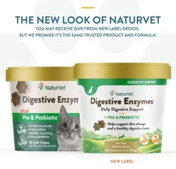 NaturVet Digestive Enzymes Soft Chews Daily Digestive Support with Pre & Probiotic for Cats, 60 count