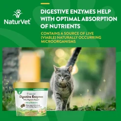 NaturVet Digestive Enzymes Soft Chews Daily Digestive Support with Pre & Probiotic for Cats, 60 count