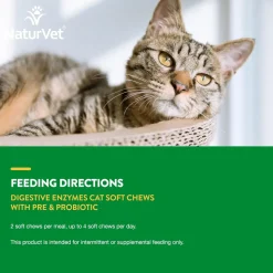 NaturVet Digestive Enzymes Soft Chews Daily Digestive Support with Pre & Probiotic for Cats, 60 count