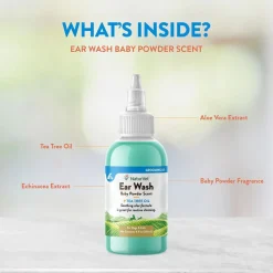 NaturVet Ear Wash Bay Powder Scent + Tea Tree Oil for Dogs & Cats, 4-oz
