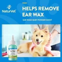 NaturVet Ear Wash Bay Powder Scent + Tea Tree Oil for Dogs & Cats, 4-oz