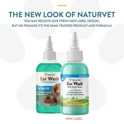 NaturVet Ear Wash Bay Powder Scent + Tea Tree Oil for Dogs & Cats, 4-oz