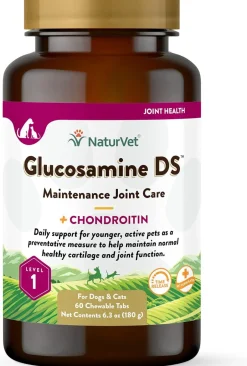 NaturVet Glucosamine DS Level 1 with Chondroitin Maintenance Joint Care Chewable Tablets for Dogs & Cats