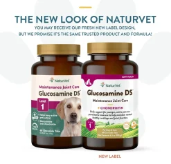 NaturVet Glucosamine DS Level 1 with Chondroitin Maintenance Joint Care Chewable Tablets for Dogs & Cats