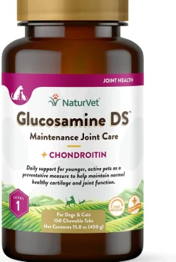 NaturVet Glucosamine DS Level 1 with Chondroitin Maintenance Joint Care Chewable Tablets for Dogs & Cats
