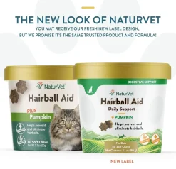 NaturVet Hairball Aid Daily Support Soft Chews with Pumpkin for Cats, 60 count
