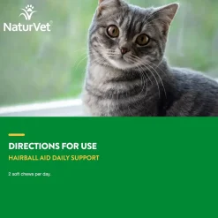 NaturVet Hairball Aid Daily Support Soft Chews with Pumpkin for Cats, 60 count