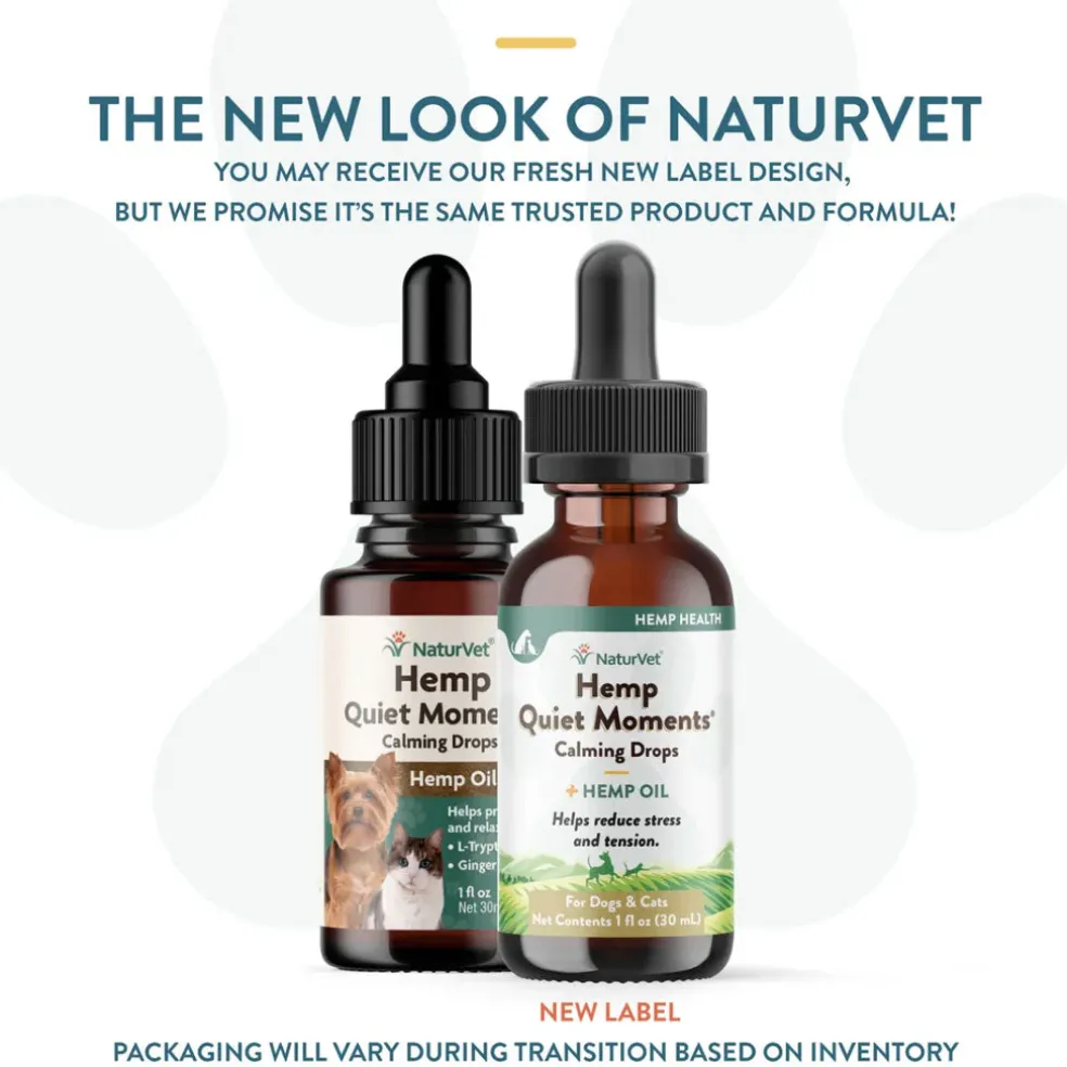NaturVet Hemp Quiet Moments Calming Drops Hemp Oil for Dogs & Cats, 1-oz