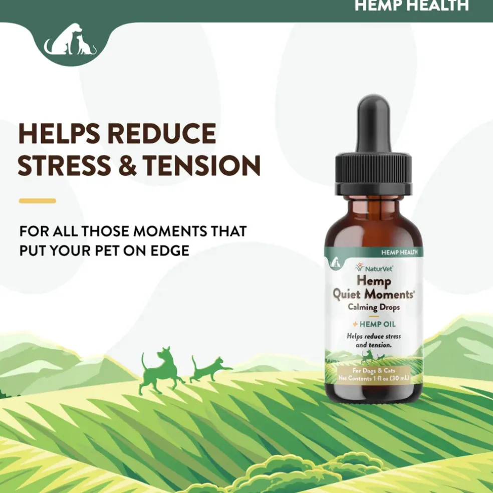 NaturVet Hemp Quiet Moments Calming Drops Hemp Oil for Dogs & Cats, 1-oz