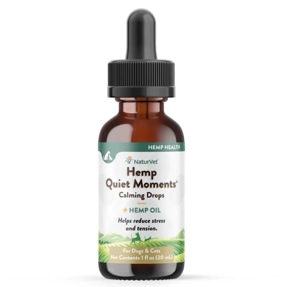NaturVet Hemp Quiet Moments Calming Drops Hemp Oil for Dogs & Cats, 1-oz