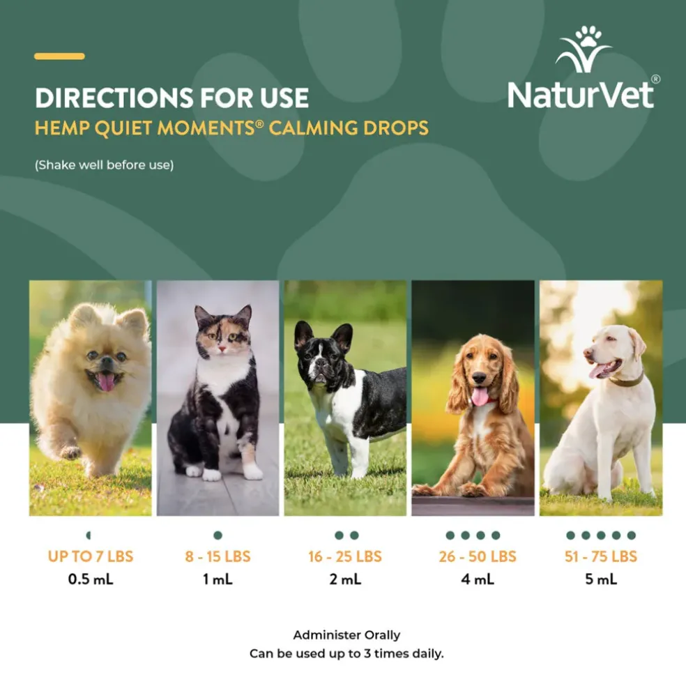 NaturVet Hemp Quiet Moments Calming Drops Hemp Oil for Dogs & Cats, 1-oz