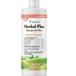 NaturVet Herbal Flea Shampo for Pets Plus Essential Oils for Dogs & Cats, 16-oz