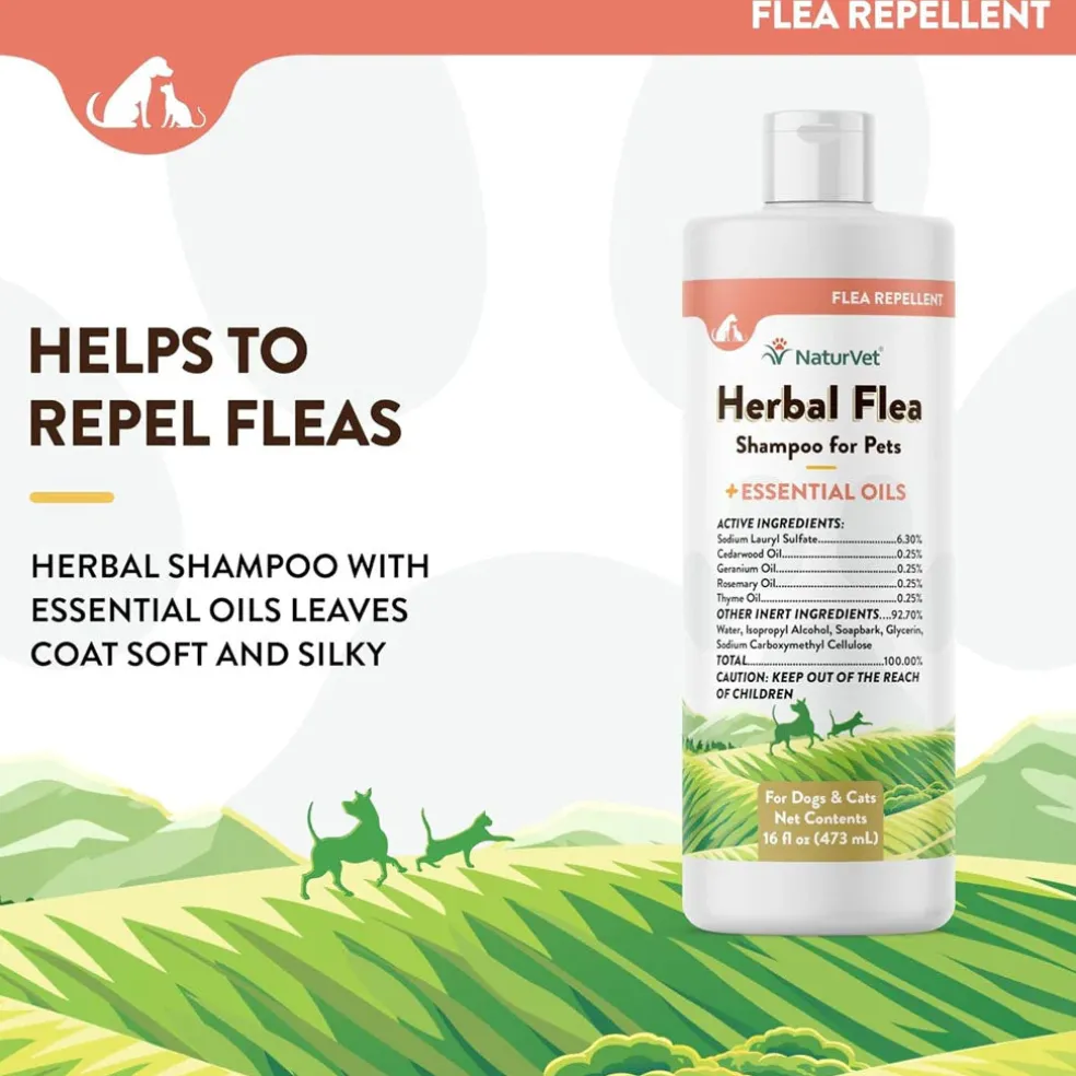 NaturVet Herbal Flea Shampo for Pets Plus Essential Oils for Dogs & Cats, 16-oz