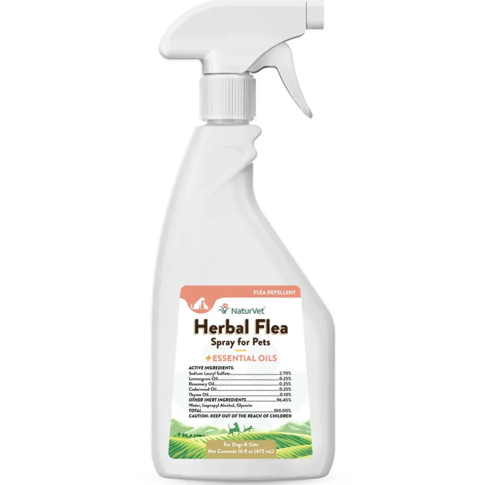 NaturVet Herbal Flea Spray for Pets with Essential Oils for Dogs & Cats, 16-oz