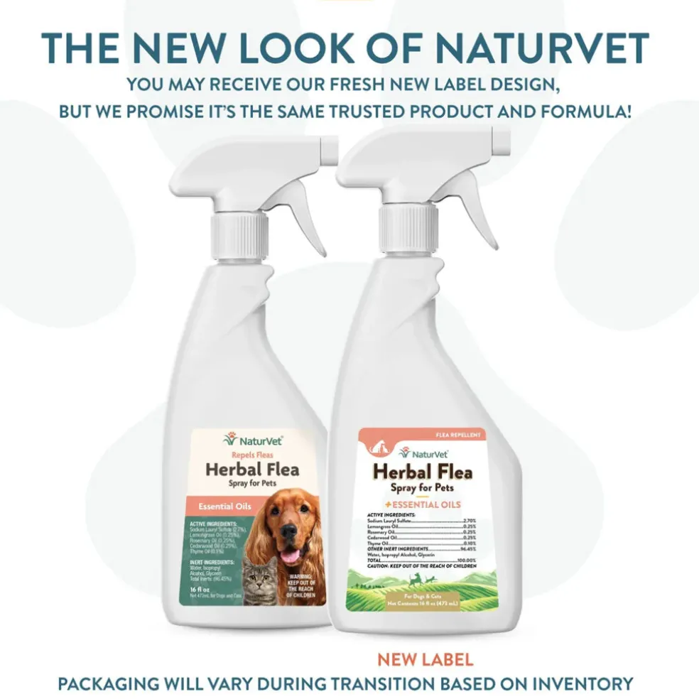 NaturVet Herbal Flea Spray for Pets with Essential Oils for Dogs & Cats, 16-oz