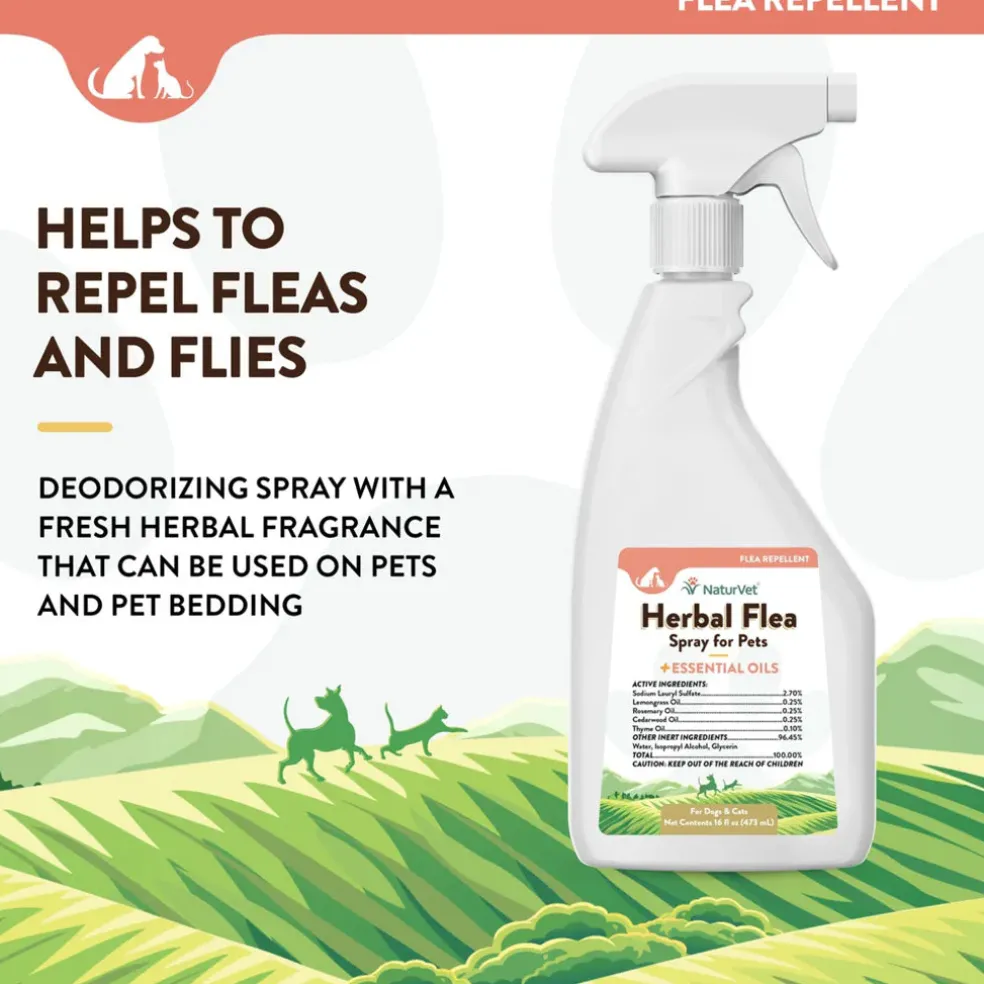 NaturVet Herbal Flea Spray for Pets with Essential Oils for Dogs & Cats, 16-oz