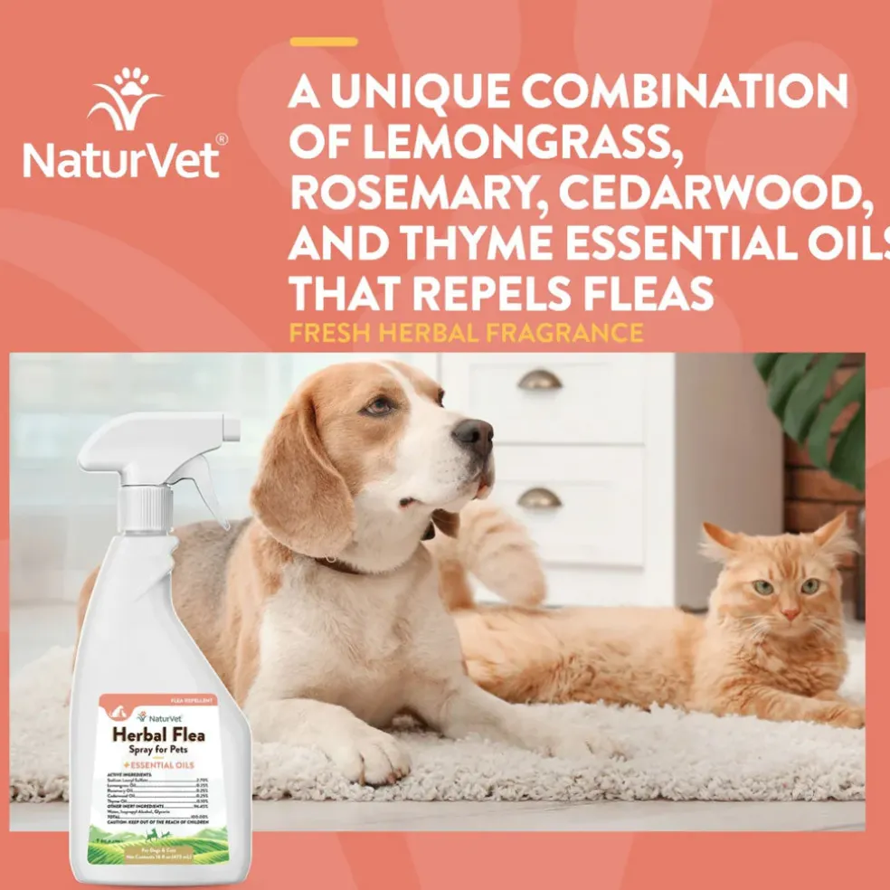 NaturVet Herbal Flea Spray for Pets with Essential Oils for Dogs & Cats, 16-oz