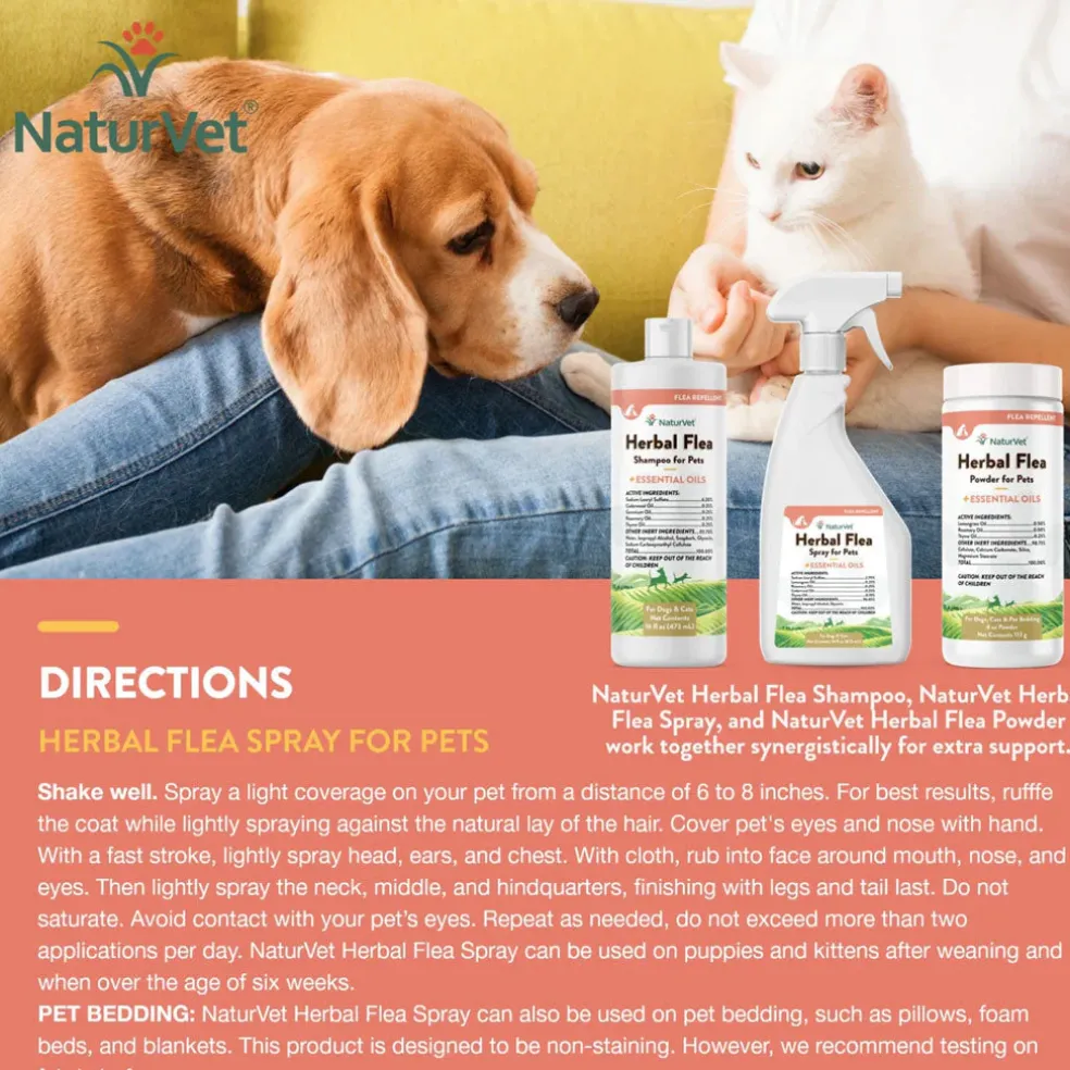 NaturVet Herbal Flea Spray for Pets with Essential Oils for Dogs & Cats, 16-oz