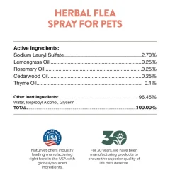 NaturVet Herbal Flea Spray for Pets with Essential Oils for Dogs & Cats, 16-oz