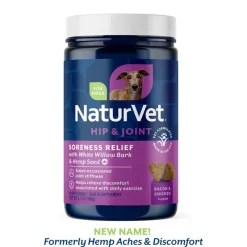 NaturVet Hip & Joint Soreness Relief Bacon & Chicken Flavor for Dogs, 60 count