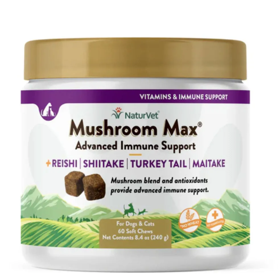 NaturVet Mushroom Max Advanced Immune Support Soft Chews for Dogs & Cats, 60 count