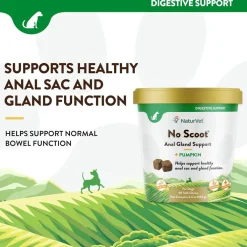 NaturVet No Scoot Soft Chews Anal Gland Support with Pumpkin for Dogs, 60 count