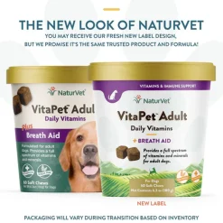 NaturVet VitaPet Adult Daily Vitamins Plus Breath Aid Soft Chews for Dogs, 60 count