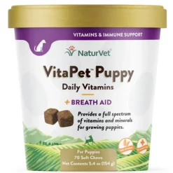 NaturVet VitaPet Puppy Daily Vitamins Plus Breath Aid Soft Chews for Puppies, 70 count
