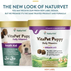 NaturVet VitaPet Puppy Daily Vitamins Plus Breath Aid Soft Chews for Puppies, 70 count