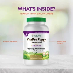 NaturVet VitaPet Puppy Plus Breath Aid Chewable Tablets Multivitamin for Dogs, 60 count